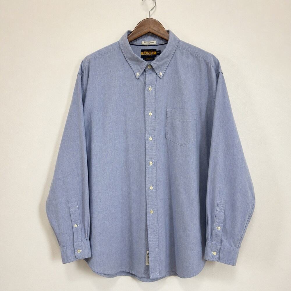 Ralph Lauren Rugby University Oxford Shirt Mens XXL Blue Chambray Vintage Preppy